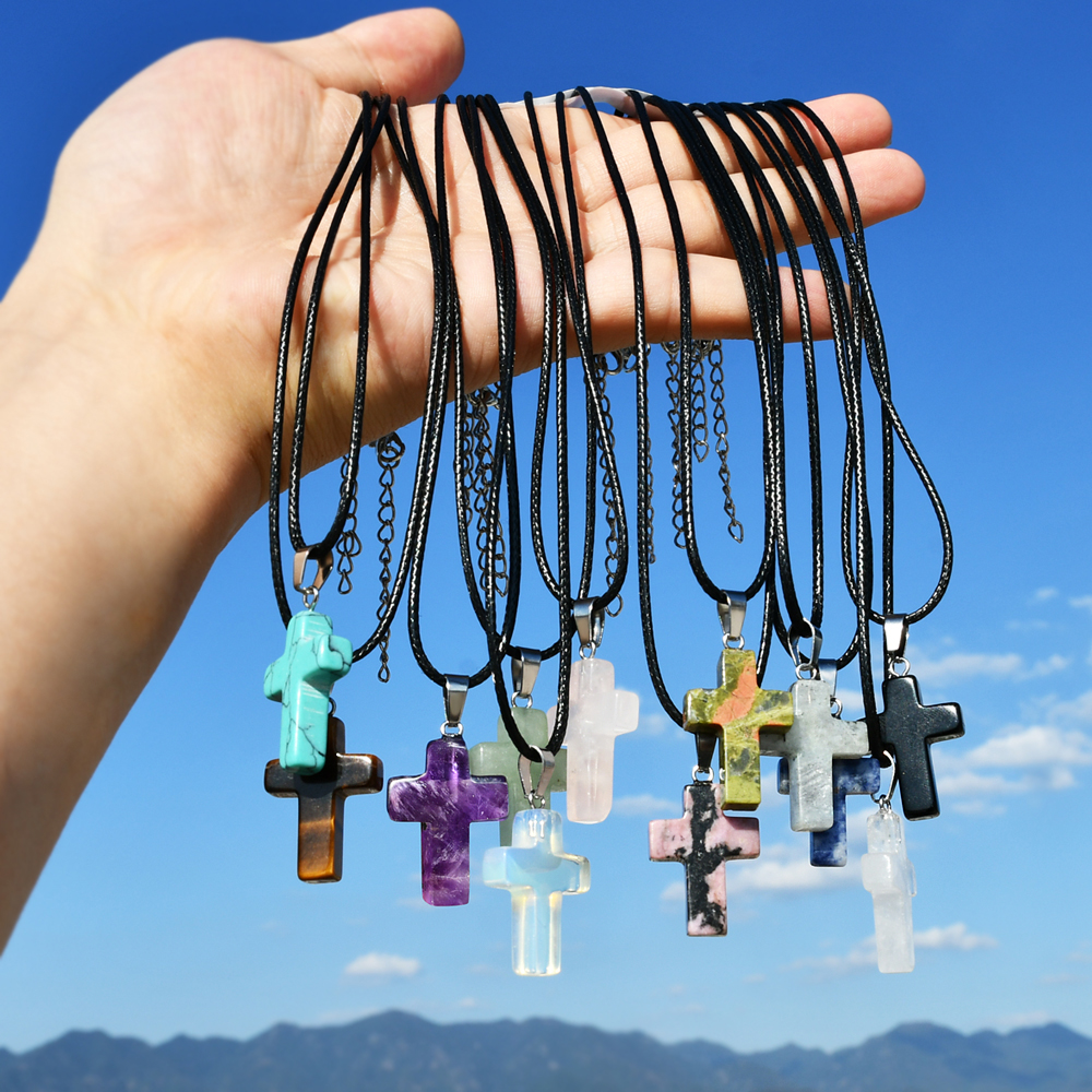 Casual Cross Silver Plated Natural Stone Wholesale Pendant Necklace display picture 2