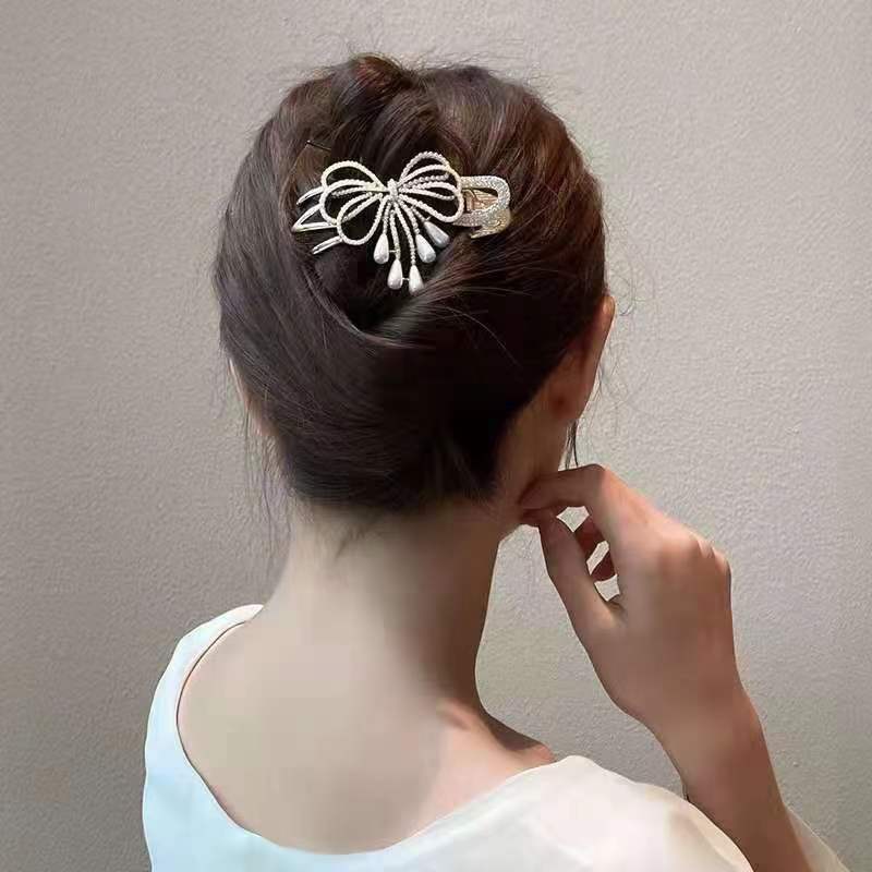 Women's Ig Style Simple Style Bow Knot Alloy Plating Inlay Rhinestones Pearl Hair Claws display picture 2