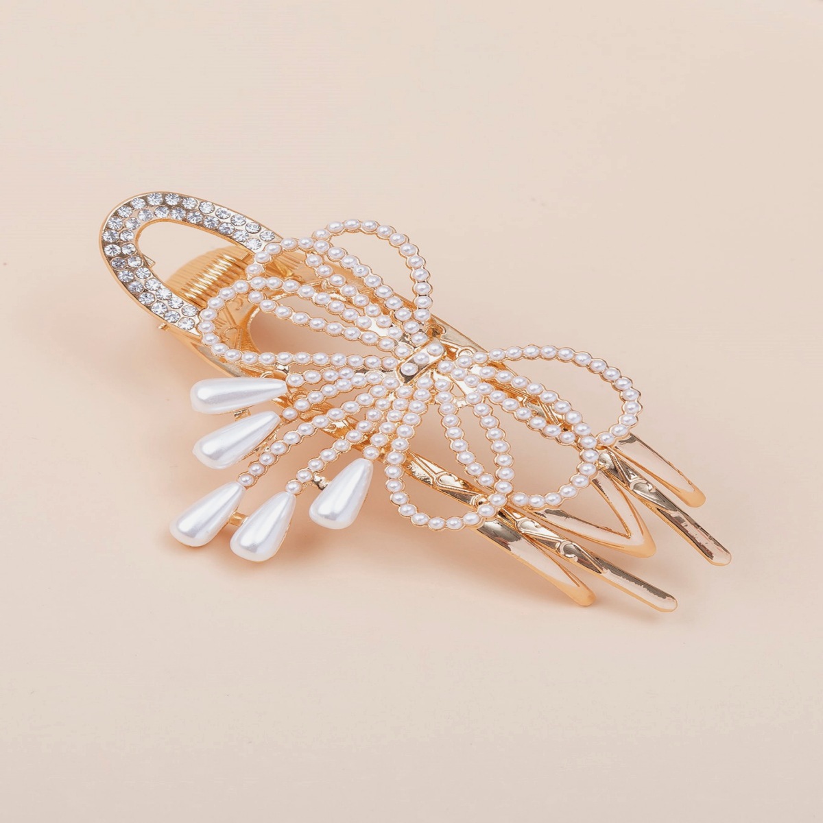 Women's Ig Style Simple Style Bow Knot Alloy Plating Inlay Rhinestones Pearl Hair Claws display picture 3