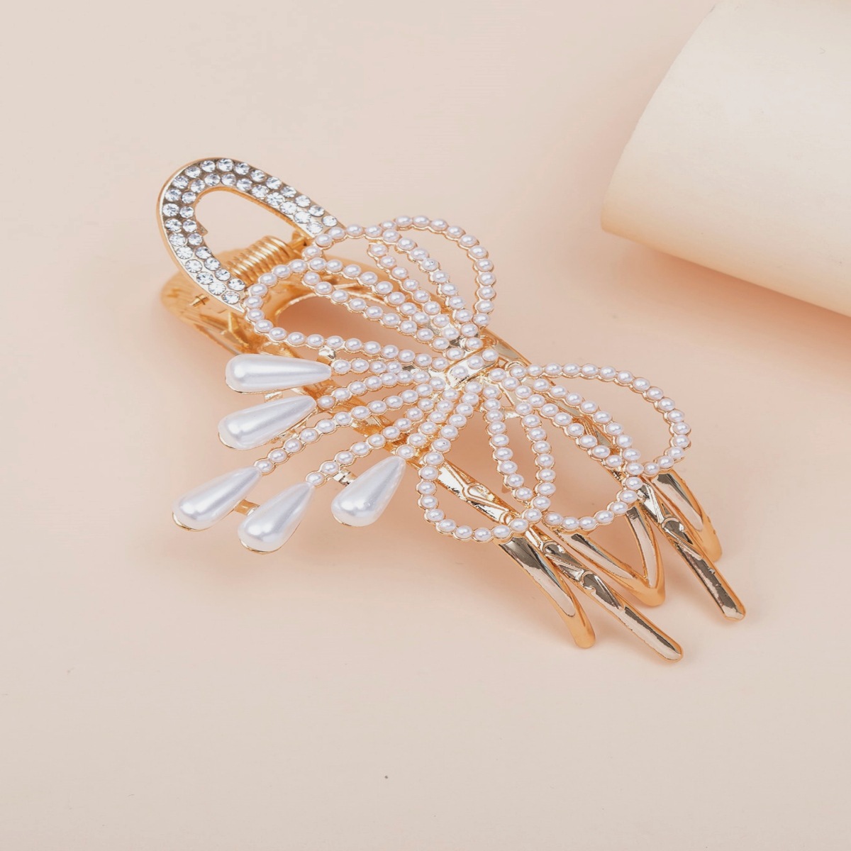 Women's Ig Style Simple Style Bow Knot Alloy Plating Inlay Rhinestones Pearl Hair Claws display picture 4