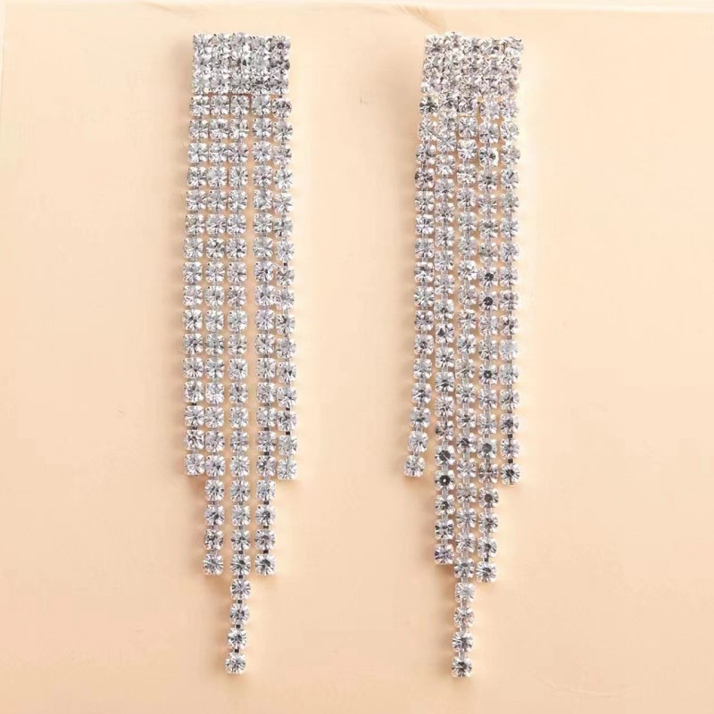 1 Pair Streetwear Geometric Plating Inlay Metal Rhinestones Drop Earrings display picture 5