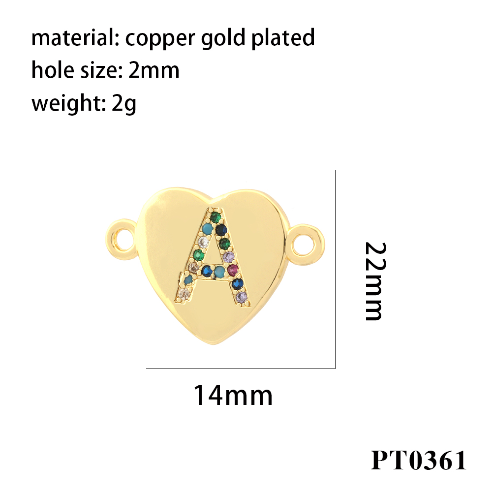 Romantisch Einfacher Stil Brief Herzform Kupfer Überzug Inlay Zirkon 18 Karat Vergoldet Zauber display picture 3