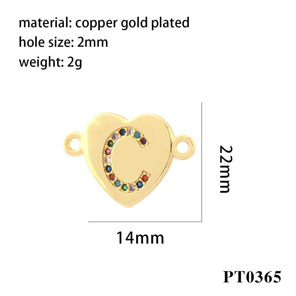 Romantisch Einfacher Stil Brief Herzform Kupfer Überzug Inlay Zirkon 18 Karat Vergoldet Zauber display picture 4