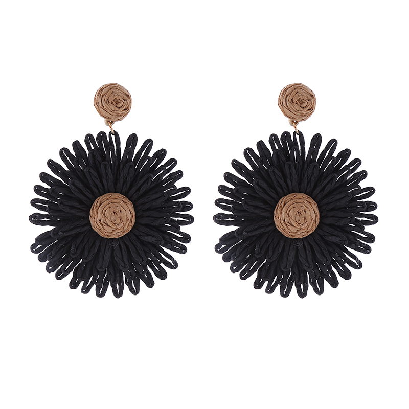 1 Pair Simple Style Round Flower Braid Alloy Raffia Drop Earrings display picture 10