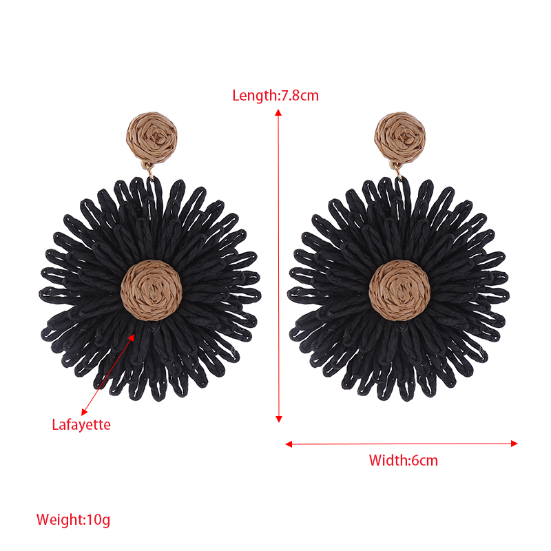 1 Pair Simple Style Round Flower Braid Alloy Raffia Drop Earrings display picture 1