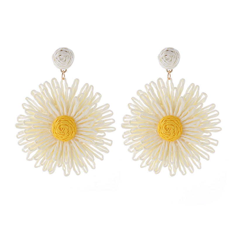 1 Pair Simple Style Round Flower Braid Alloy Raffia Drop Earrings display picture 7