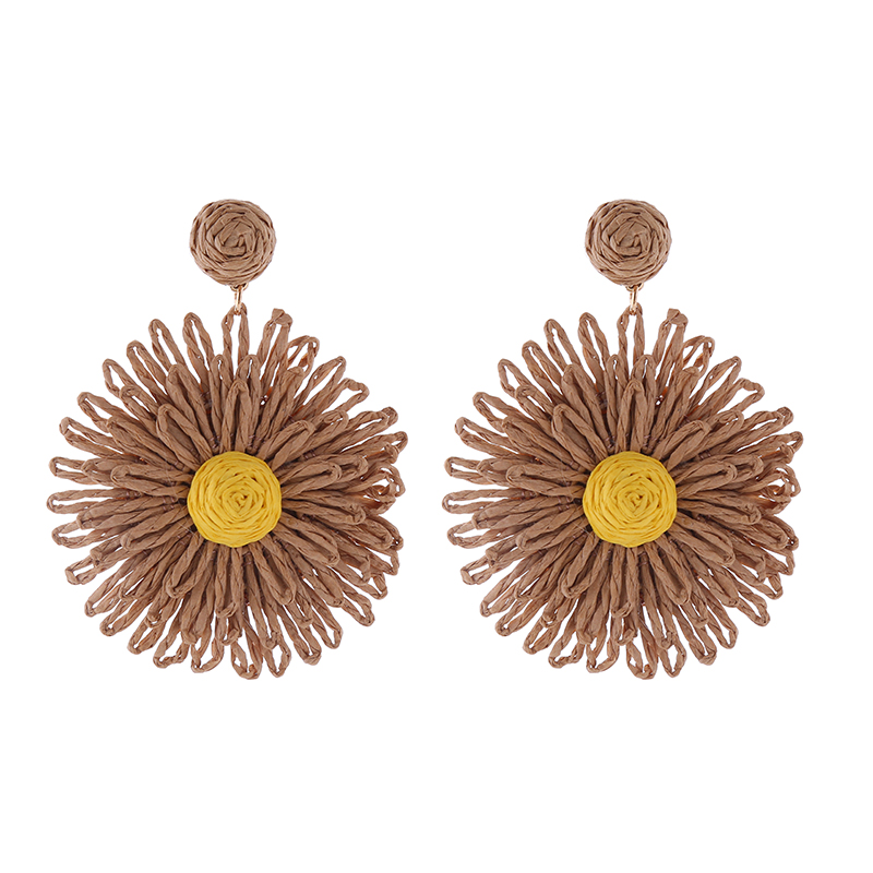 1 Pair Simple Style Round Flower Braid Alloy Raffia Drop Earrings display picture 8