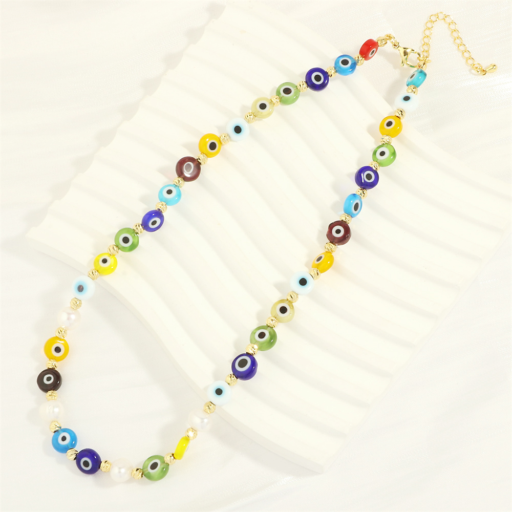 Vintage Style Eye Plastic Resin Freshwater Pearl Beaded Plating 18k Gold Plated Women's Necklace display picture 5