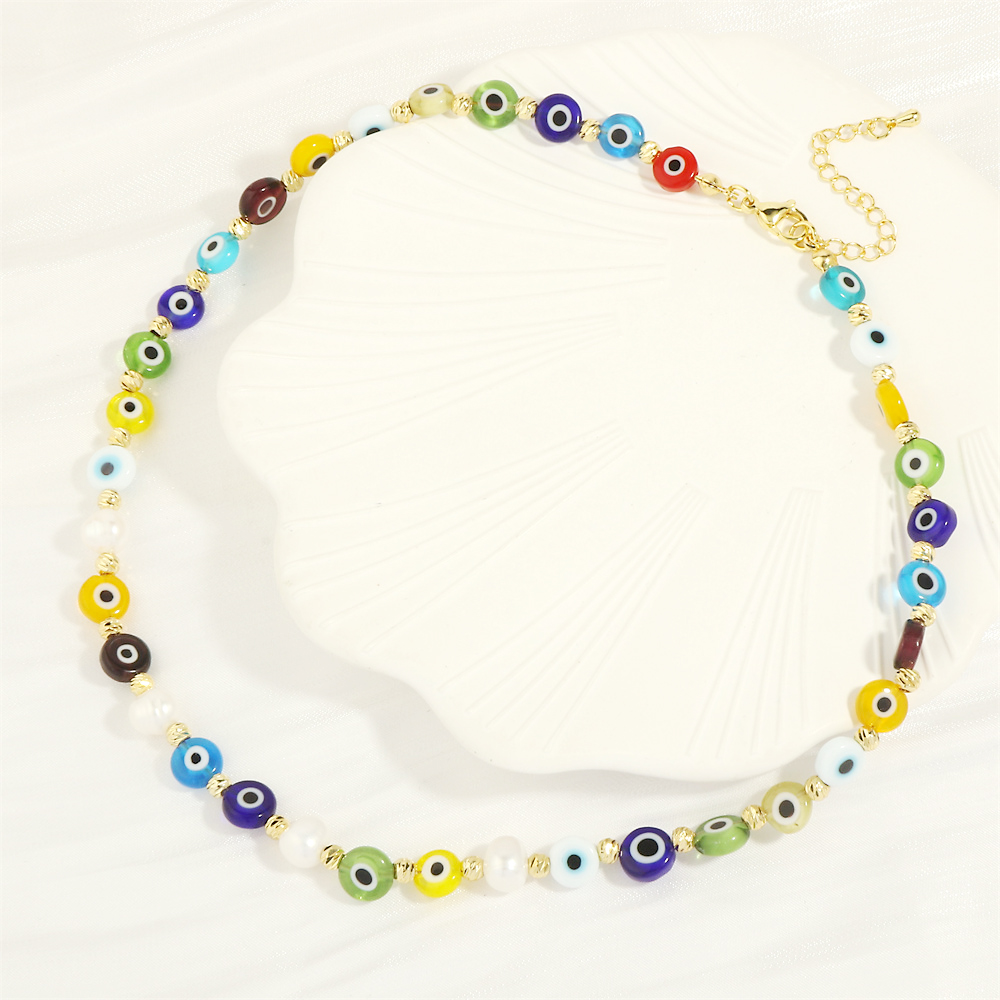 Vintage Style Eye Plastic Resin Freshwater Pearl Beaded Plating 18k Gold Plated Women's Necklace display picture 7