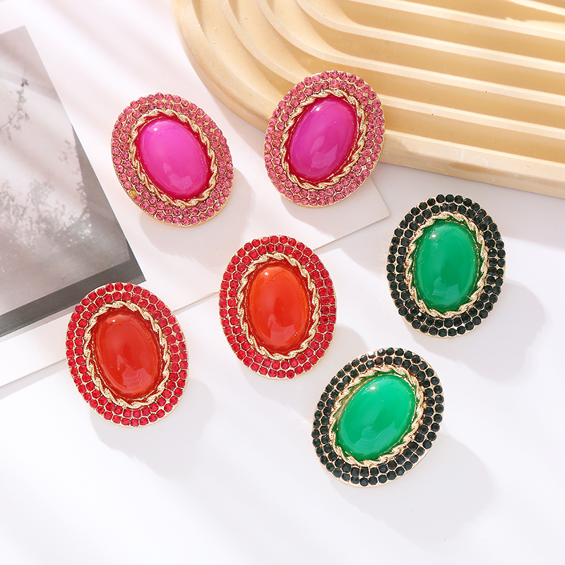 1 Pair Simple Style Oval Plating Inlay Alloy Resin Rhinestones Gold Plated Ear Studs display picture 3