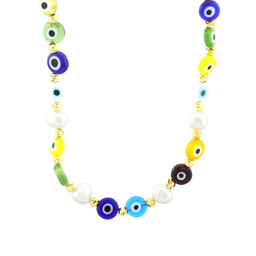 Vintage Style Eye Plastic Resin Freshwater Pearl Beaded Plating 18k Gold Plated Women's Necklace display picture 2