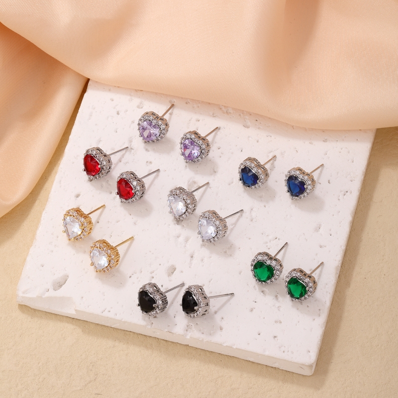 1 Pair Sweet Simple Style Heart Shape Plating Inlay Copper Zircon Silver Plated Ear Studs display picture 8