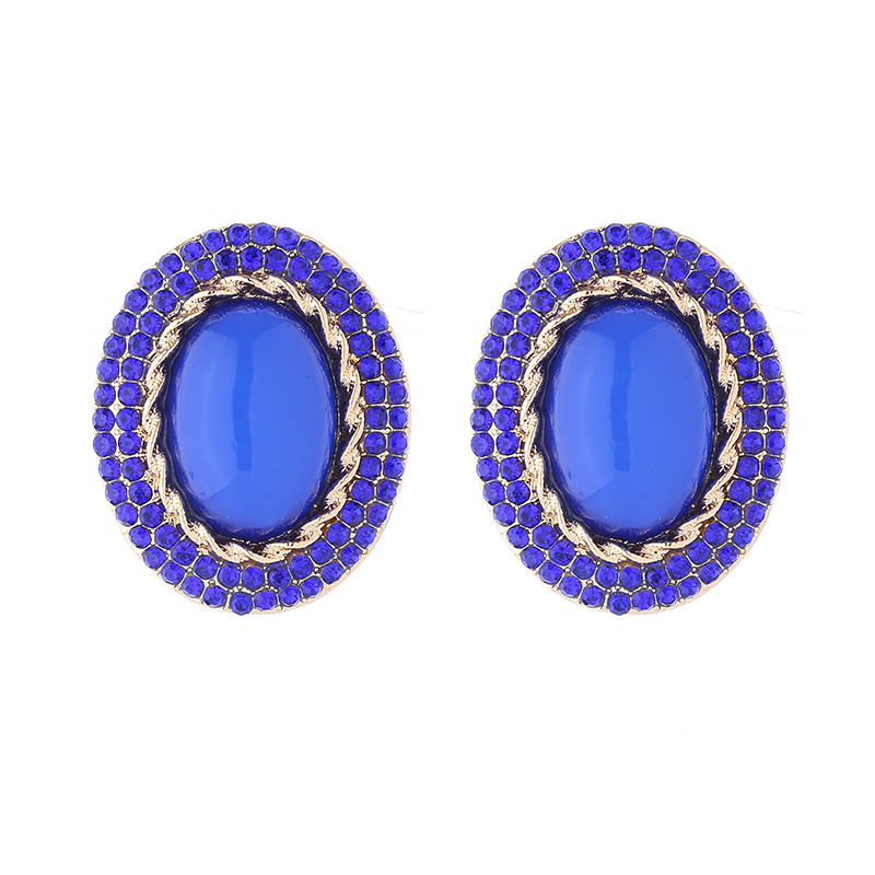 1 Pair Simple Style Oval Plating Inlay Alloy Resin Rhinestones Gold Plated Ear Studs display picture 7