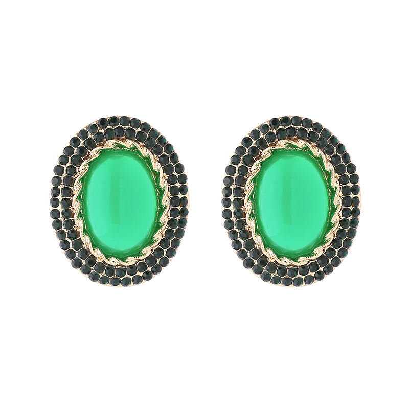 1 Pair Simple Style Oval Plating Inlay Alloy Resin Rhinestones Gold Plated Ear Studs display picture 6