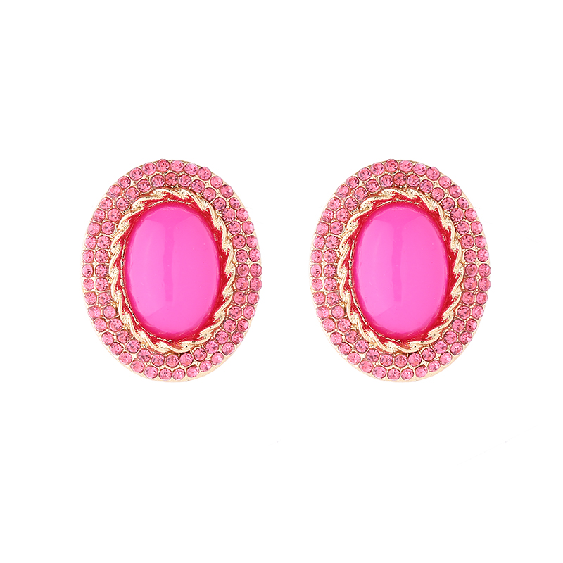 1 Pair Simple Style Oval Plating Inlay Alloy Resin Rhinestones Gold Plated Ear Studs display picture 8