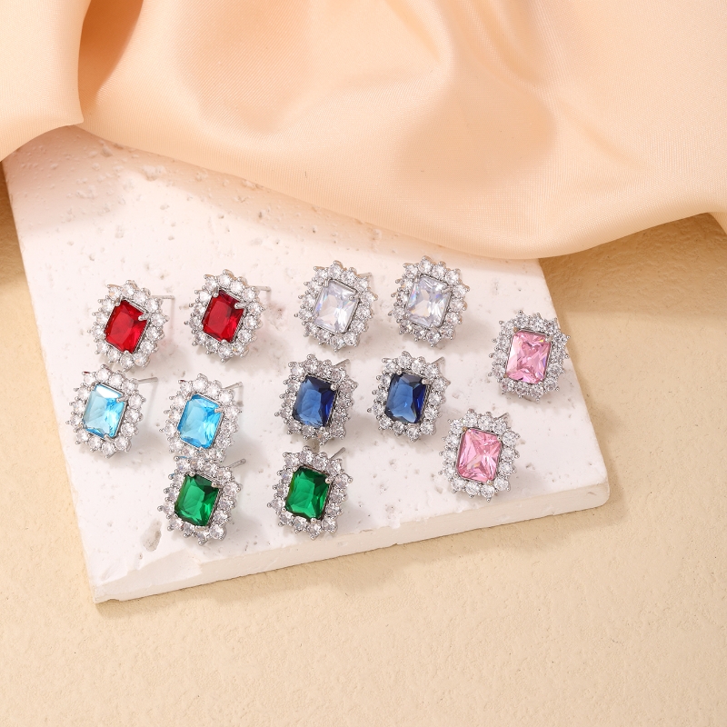 1 Pair Simple Style Rectangle Plating Inlay Copper Zircon Ear Studs display picture 7