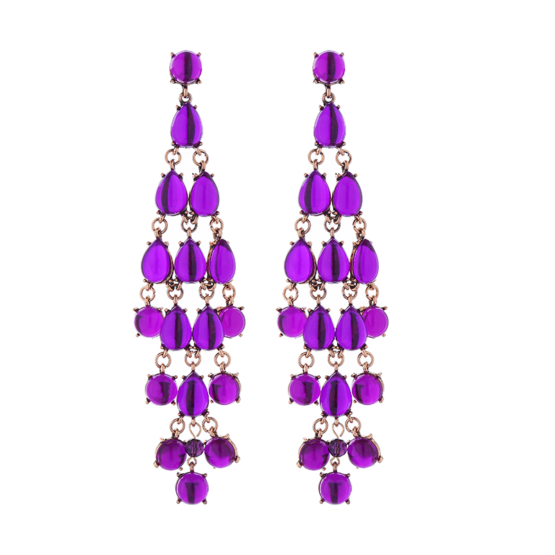 1 Pair Luxurious Water Droplets Tassel Inlay Alloy Resin Gold Plated Drop Earrings display picture 5