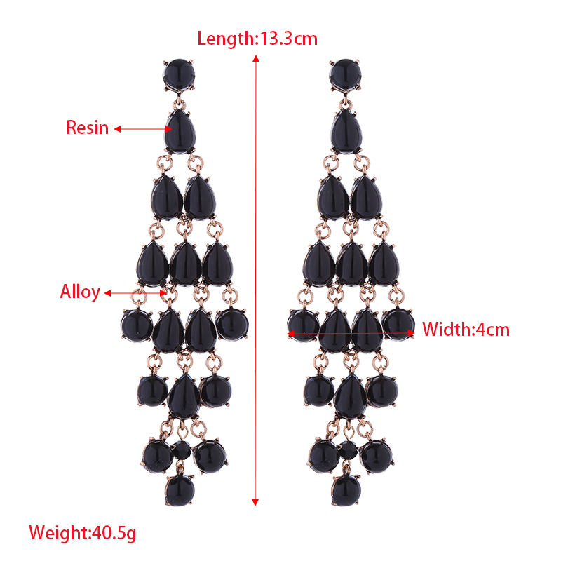 1 Pair Luxurious Water Droplets Tassel Inlay Alloy Resin Gold Plated Drop Earrings display picture 1