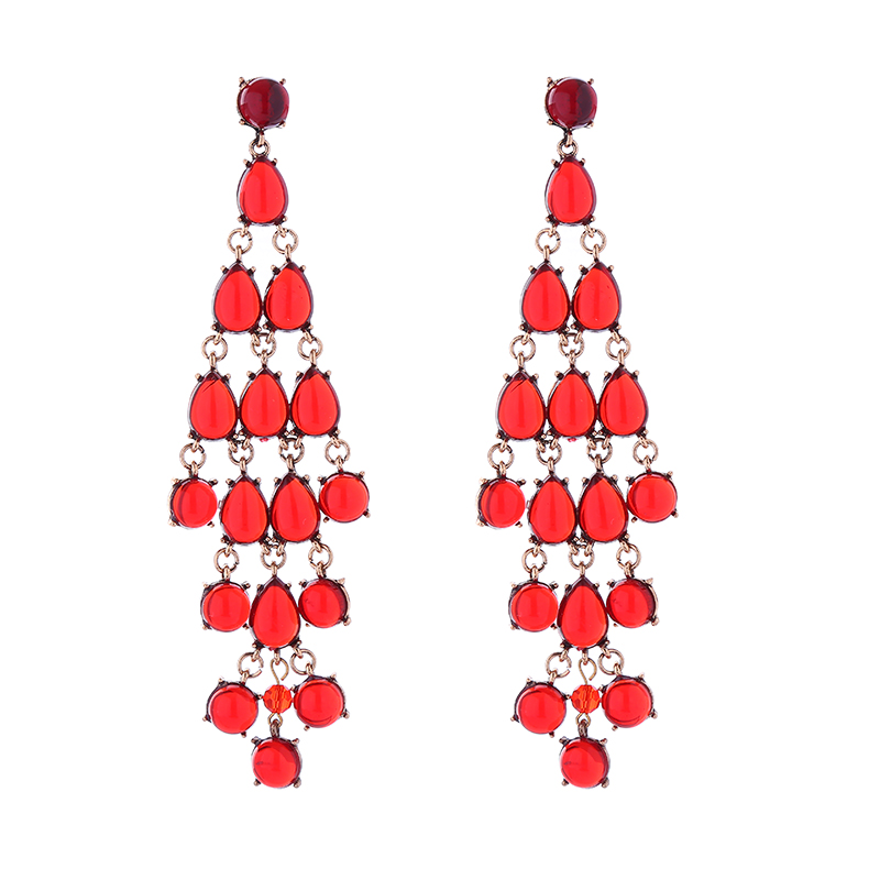 1 Pair Luxurious Water Droplets Tassel Inlay Alloy Resin Gold Plated Drop Earrings display picture 7