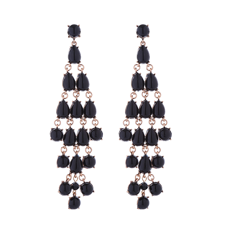1 Pair Luxurious Water Droplets Tassel Inlay Alloy Resin Gold Plated Drop Earrings display picture 8