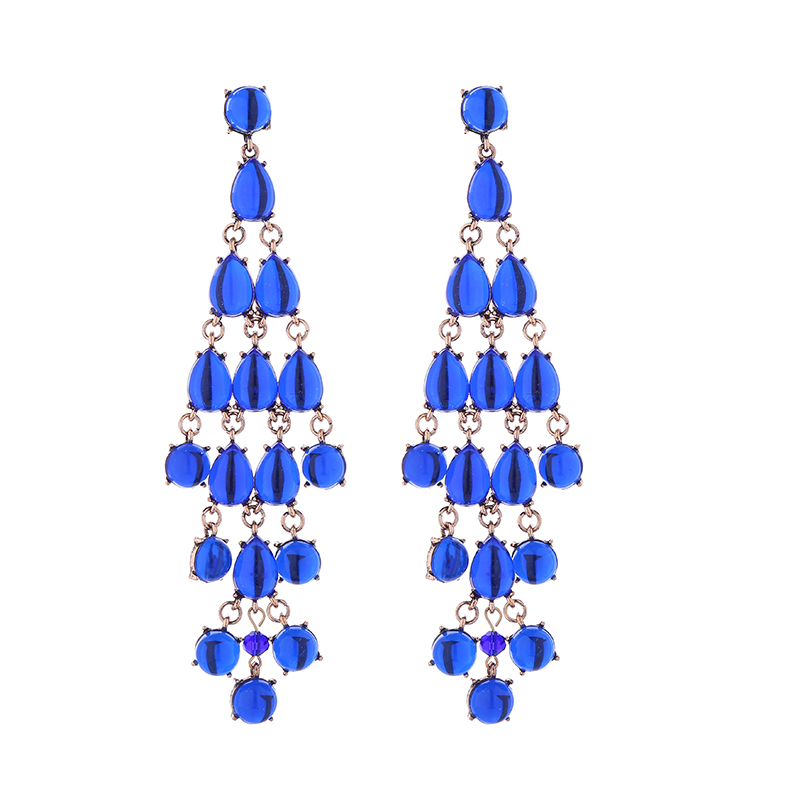 1 Pair Luxurious Water Droplets Tassel Inlay Alloy Resin Gold Plated Drop Earrings display picture 9