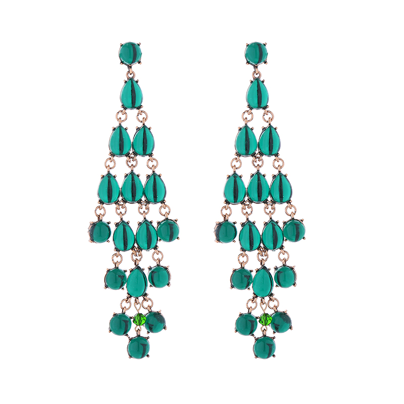 1 Pair Luxurious Water Droplets Tassel Inlay Alloy Resin Gold Plated Drop Earrings display picture 10