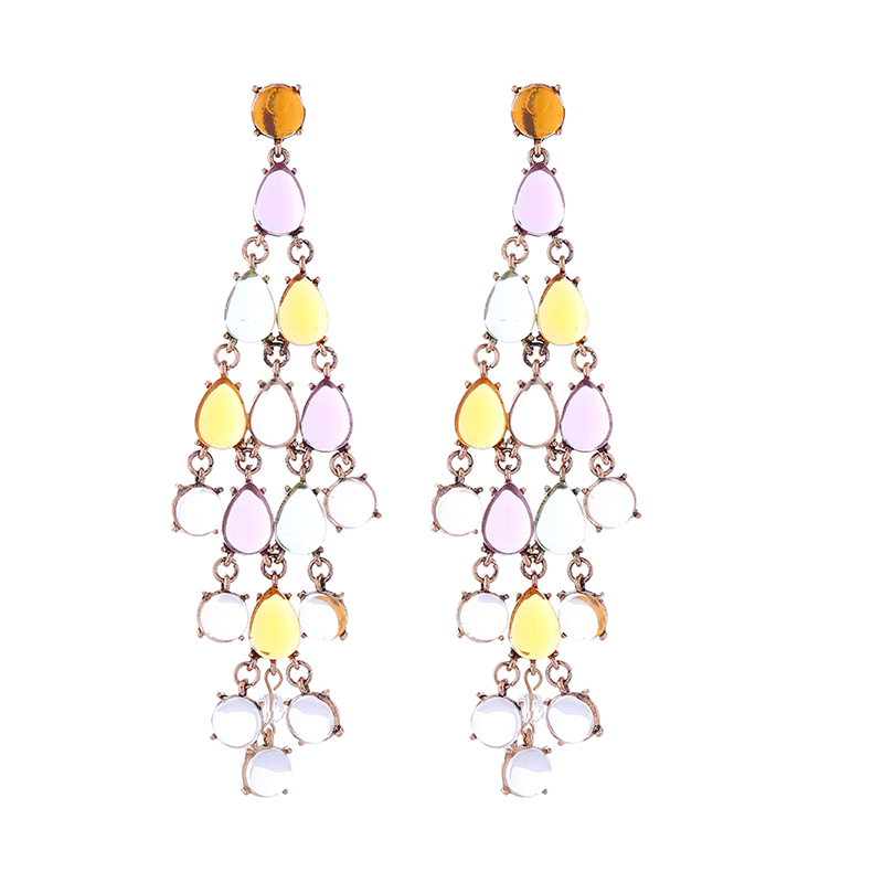1 Pair Luxurious Water Droplets Tassel Inlay Alloy Resin Gold Plated Drop Earrings display picture 11