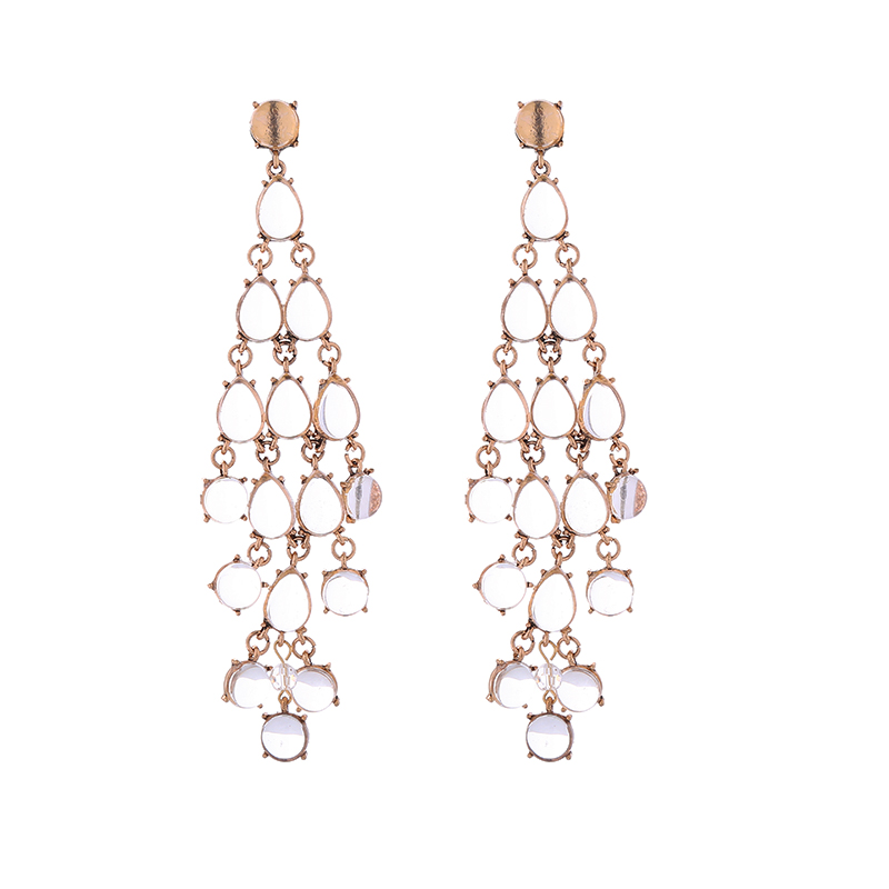 1 Pair Luxurious Water Droplets Tassel Inlay Alloy Resin Gold Plated Drop Earrings display picture 13