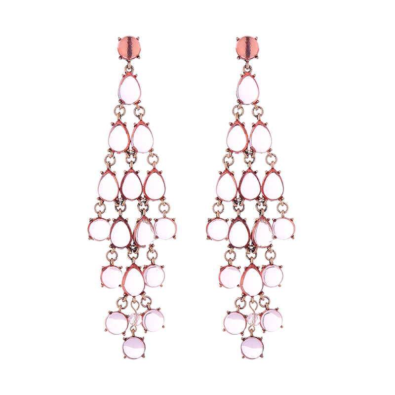 1 Pair Luxurious Water Droplets Tassel Inlay Alloy Resin Gold Plated Drop Earrings display picture 12