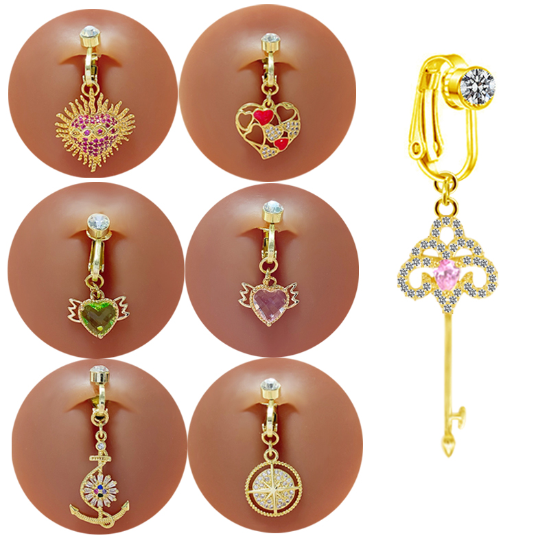 Elegant Luxurious Classic Style Heart Shape Key Stainless Steel Copper Epoxy Plating Inlay Zircon Gold Plated Belly Ring display picture 8