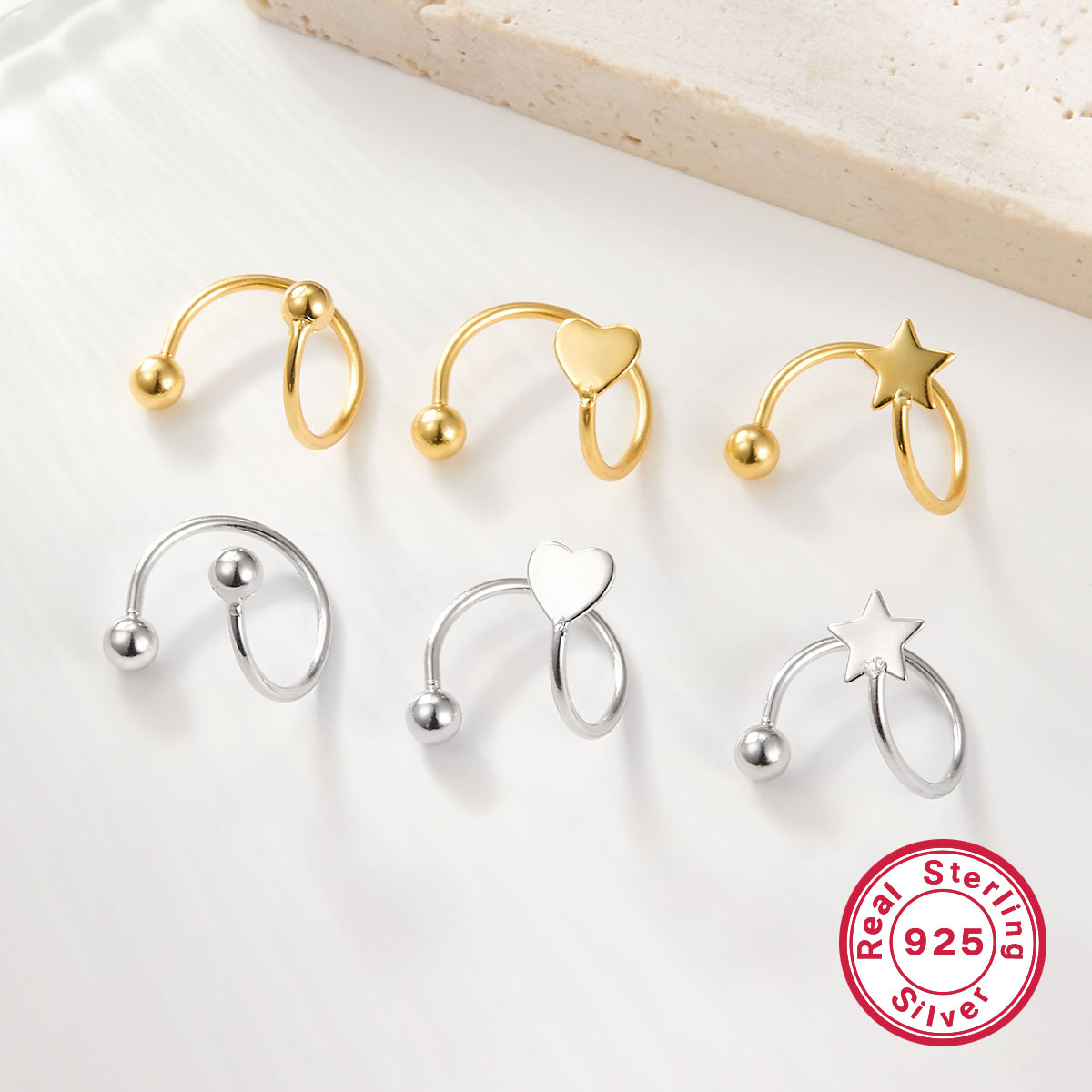 1 Pair Simple Style Star Moon Plating Sterling Silver 18k Gold Plated Rhodium Plated Ear Studs display picture 3