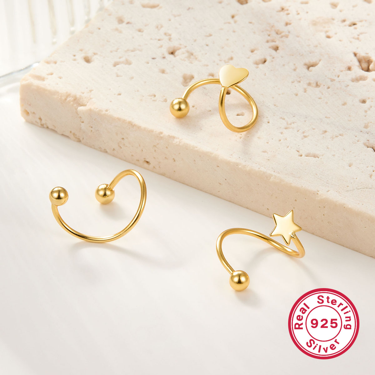 1 Pair Simple Style Star Moon Plating Sterling Silver 18k Gold Plated Rhodium Plated Ear Studs display picture 4
