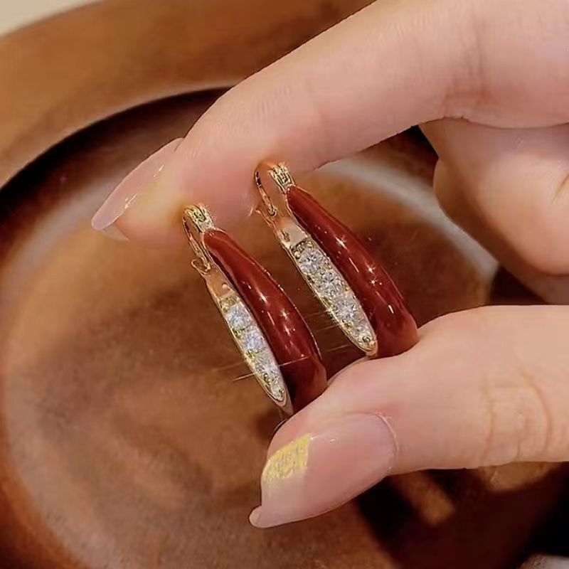 Wholesale Jewelry Classical Pastoral Irregular Color Block Alloy Rhinestones Gold Plated Stoving Varnish Plating Inlay Hoop Earrings display picture 3