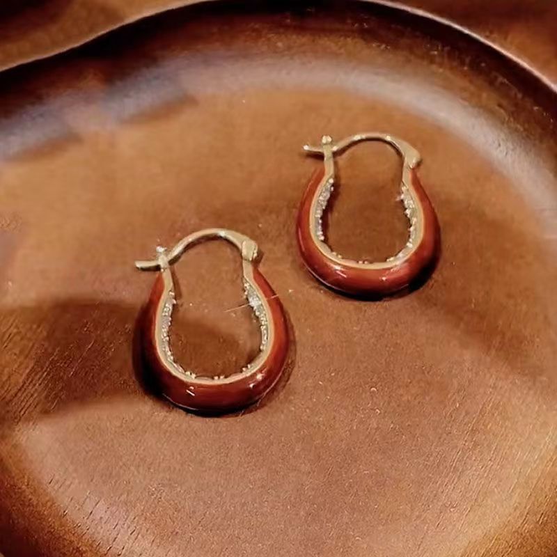 Wholesale Jewelry Classical Pastoral Irregular Color Block Alloy Rhinestones Gold Plated Stoving Varnish Plating Inlay Hoop Earrings display picture 1