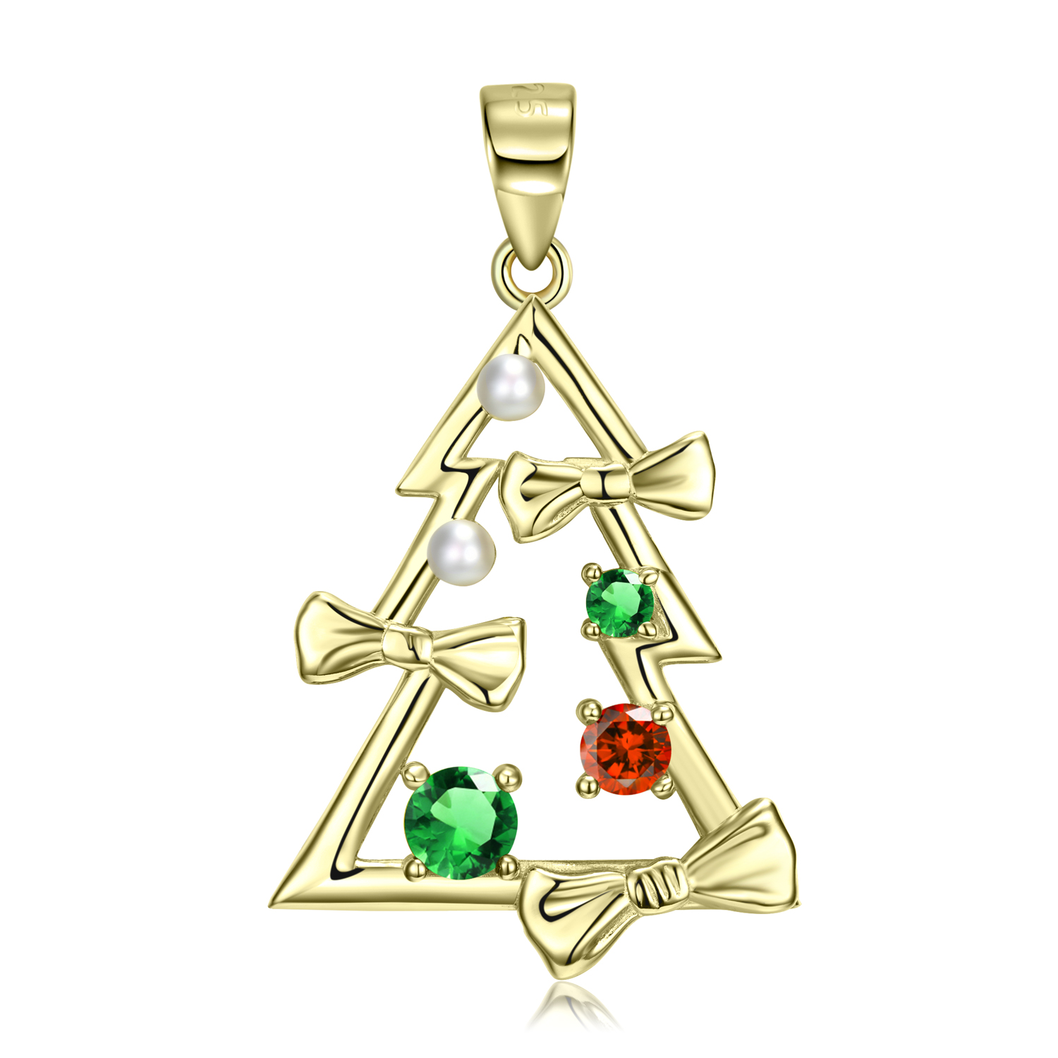 Cute Christmas Tree Bow Knot Sterling Silver Plating Inlay Zircon Pendant Necklace display picture 2