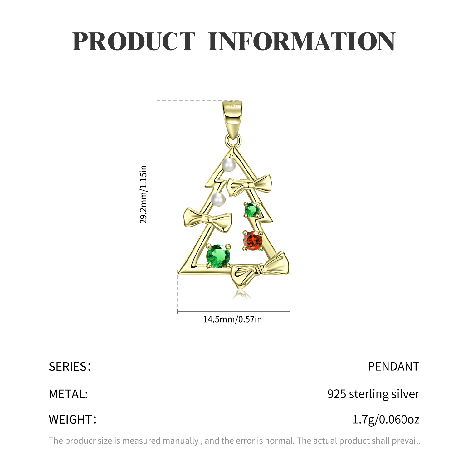 Cute Christmas Tree Bow Knot Sterling Silver Plating Inlay Zircon Pendant Necklace display picture 3