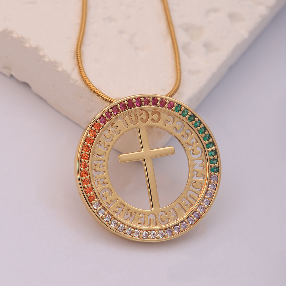 Ig Style Vintage Style Cross Stainless Steel Artificial Gemstones Copper Plating Inlay Zircon 18k Gold Plated Pendant Necklace display picture 3