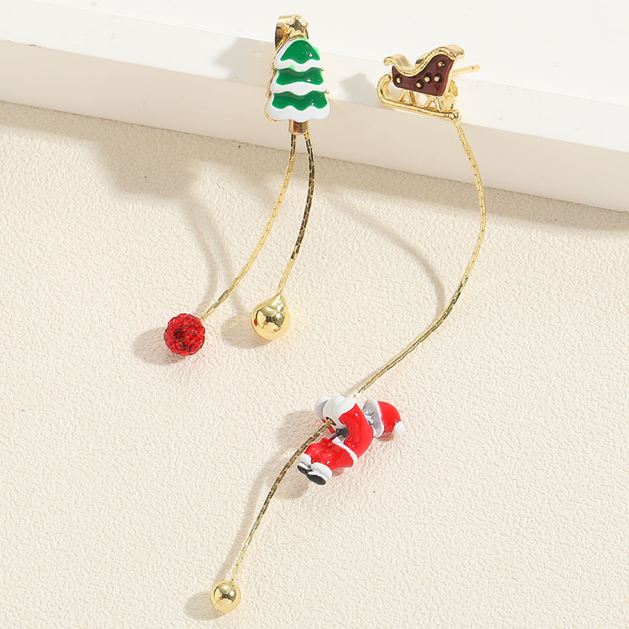 1 Pair Cute Sweet Santa Claus Snowflake Enamel Plating Inlay Alloy Rhinestones Gold Drop Earrings display picture 1