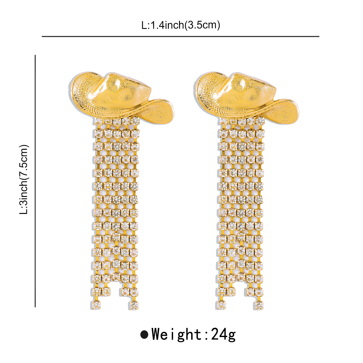 1 Pair Cowboy Style Simple Style Hat Plating Inlay Alloy Rhinestones Drop Earrings display picture 5