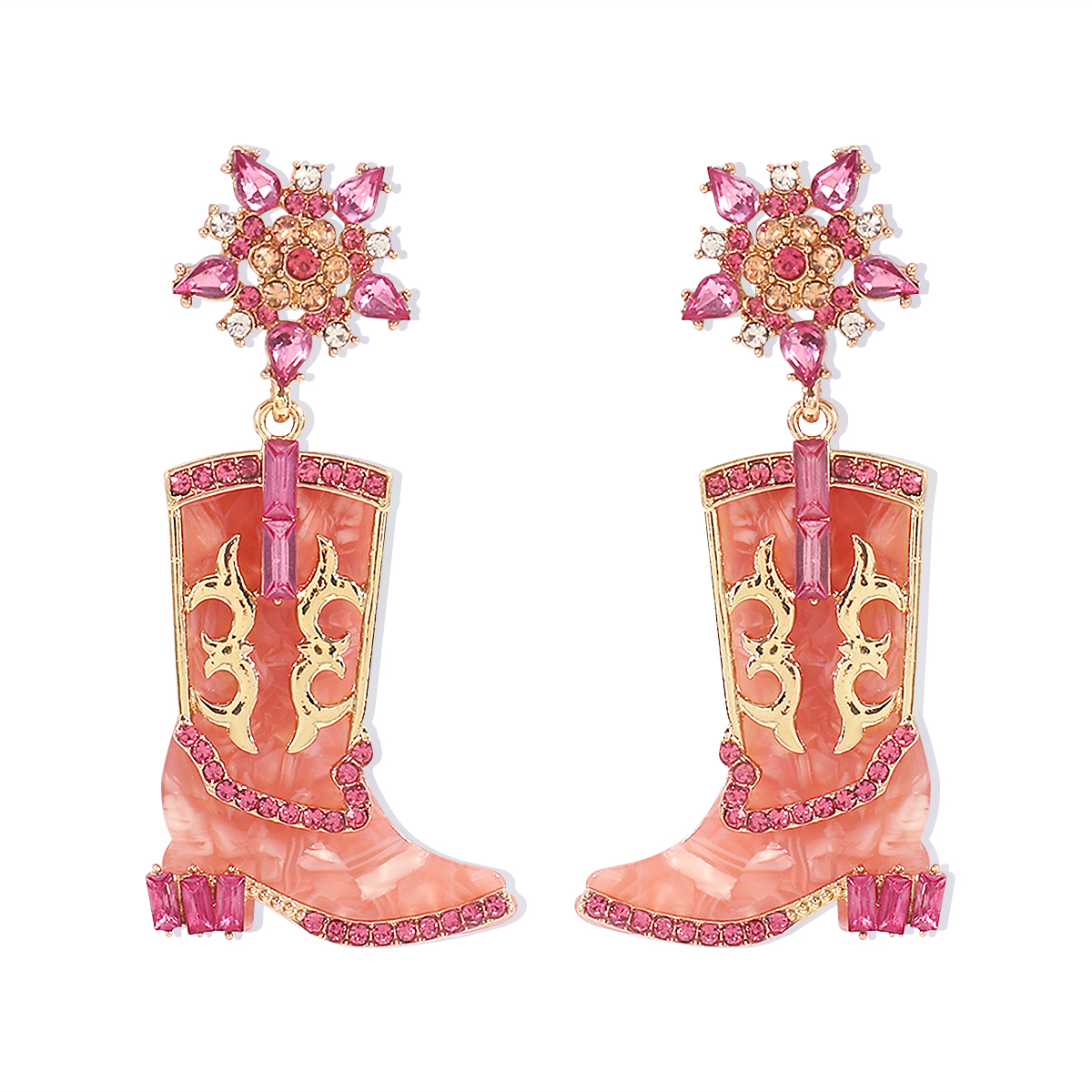 1 Pair Cowboy Style Simple Style Boots Plating Inlay Alloy Rhinestones Drop Earrings display picture 2