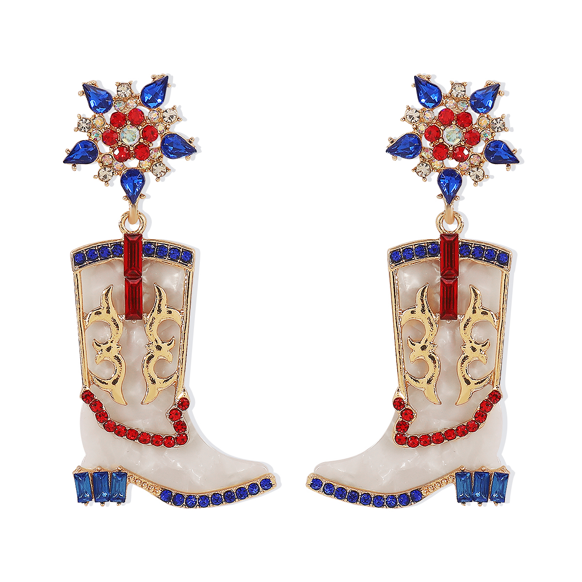 1 Pair Cowboy Style Simple Style Boots Plating Inlay Alloy Rhinestones Drop Earrings display picture 3