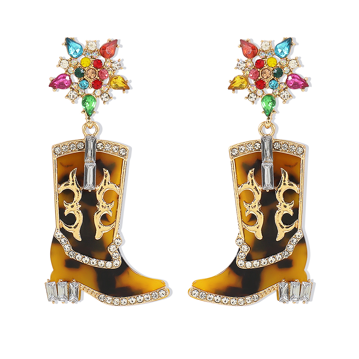 1 Pair Cowboy Style Simple Style Boots Plating Inlay Alloy Rhinestones Drop Earrings display picture 4