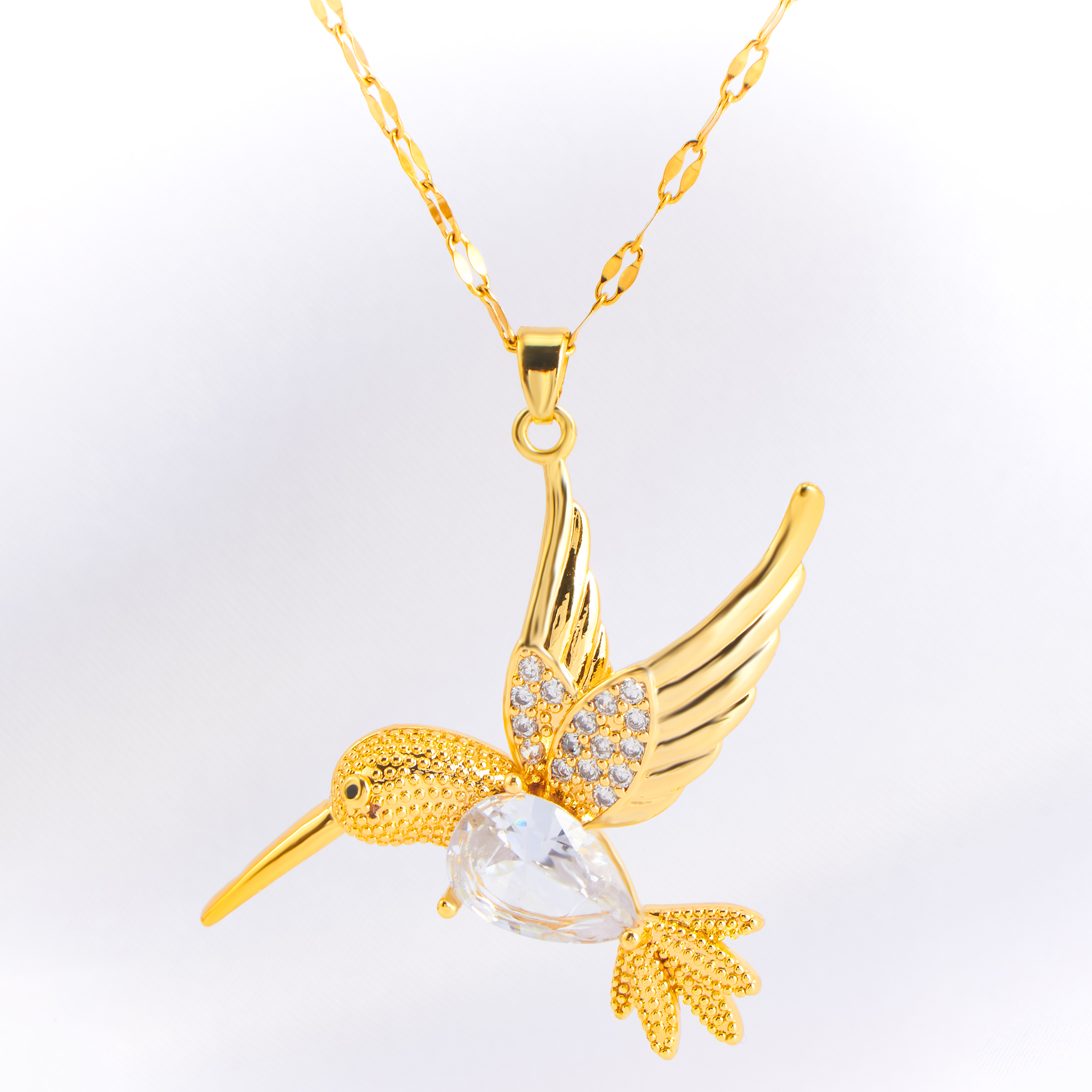 Acero Inoxidable Chapados en oro de 18k Estilo Vintage Enchapado Embutido Pájaro Diamantes De Imitación Circón Collar Colgante display picture 2