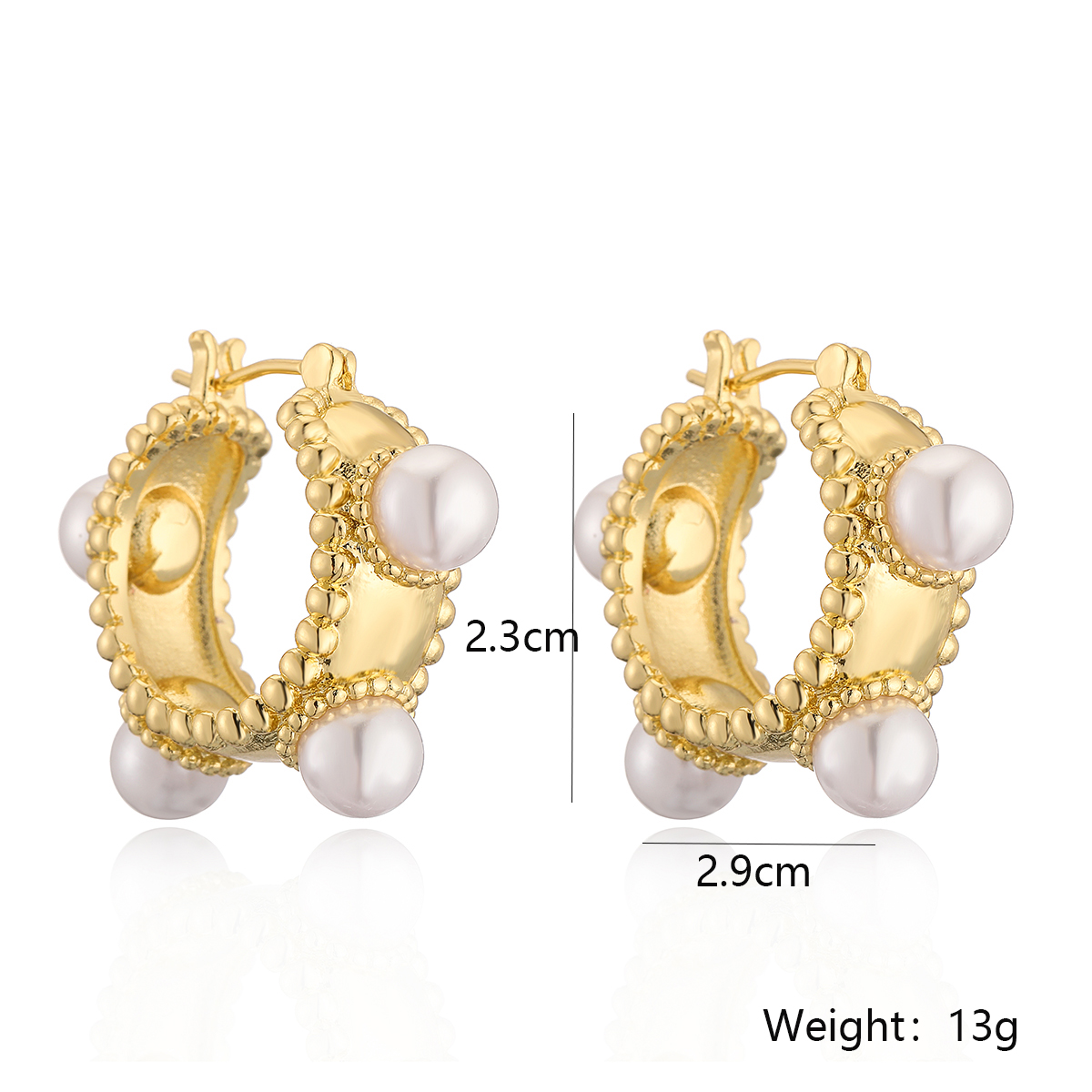 1 Pair Simple Style Geometric Color Block Plating Inlay Copper Pearl 18k Gold Plated Hoop Earrings display picture 1
