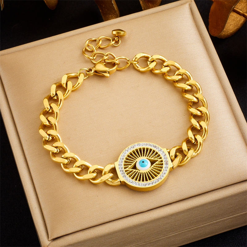 Retro Devil's Eye 304 Stainless Steel 18K Gold Plated Rhinestones Bracelets In Bulk display picture 4