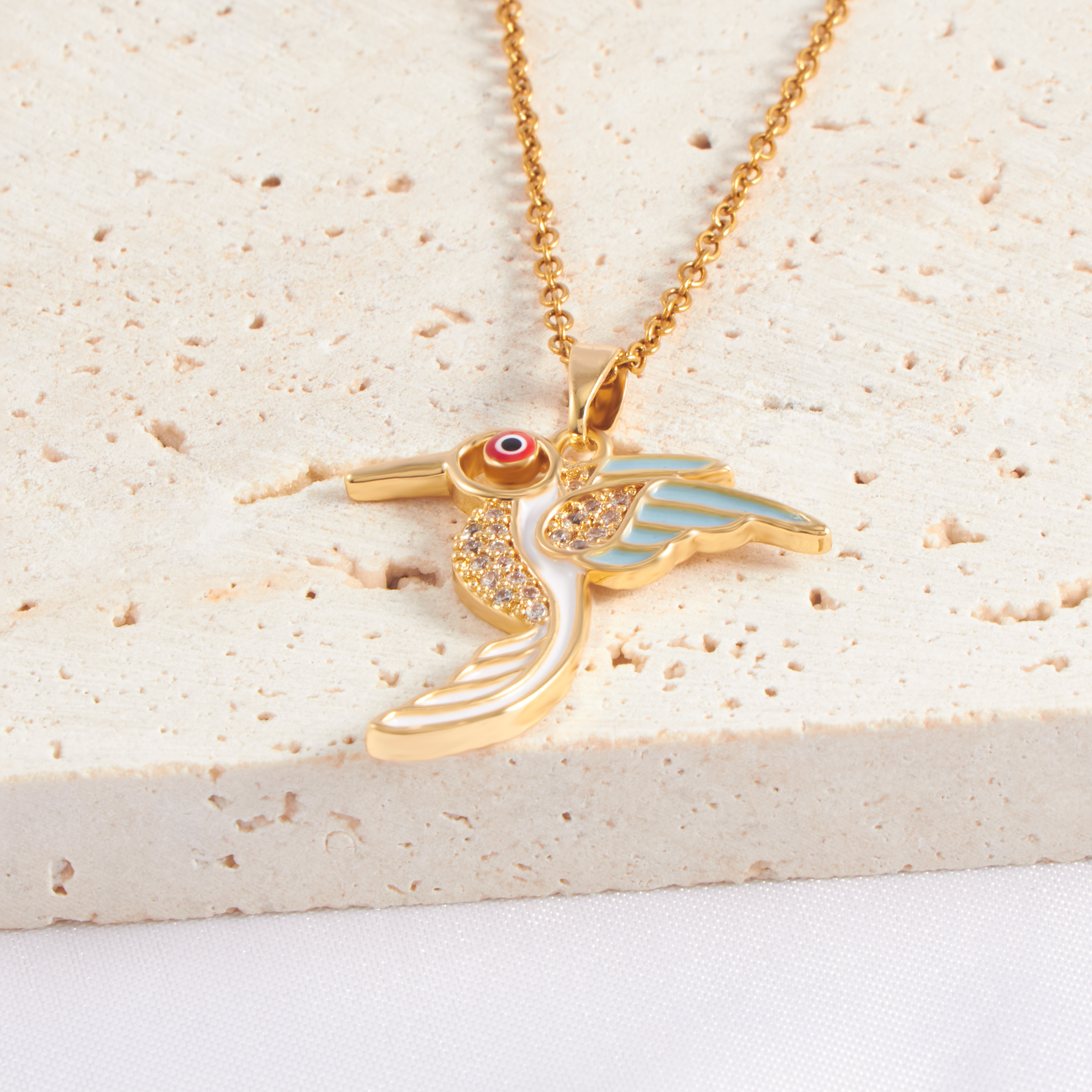 Stainless Steel 18K Gold Plated Vintage Style Plating Inlay Bird Rhinestones Zircon Pendant Necklace display picture 9