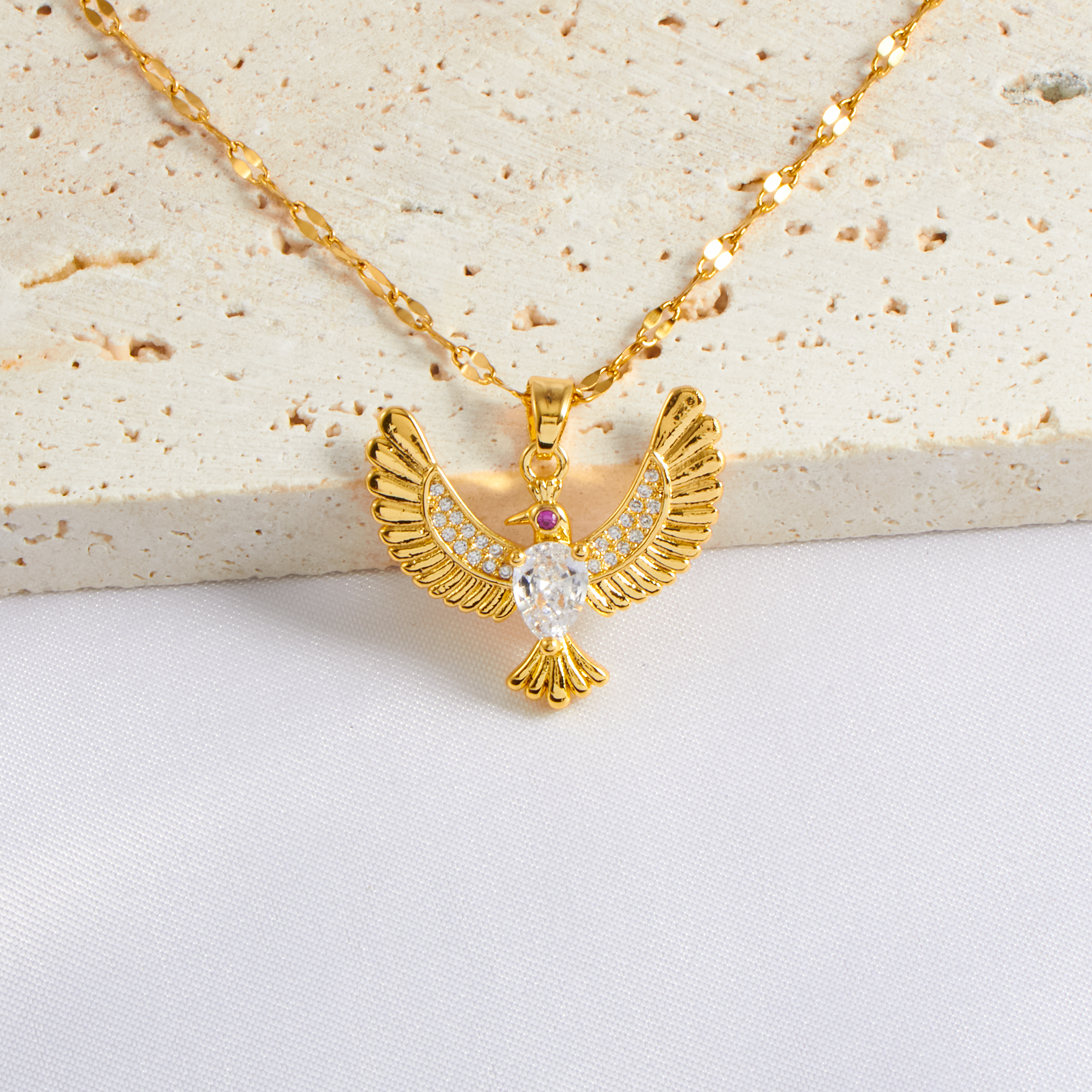 Stainless Steel 18K Gold Plated Vintage Style Plating Inlay Bird Rhinestones Zircon Pendant Necklace display picture 14