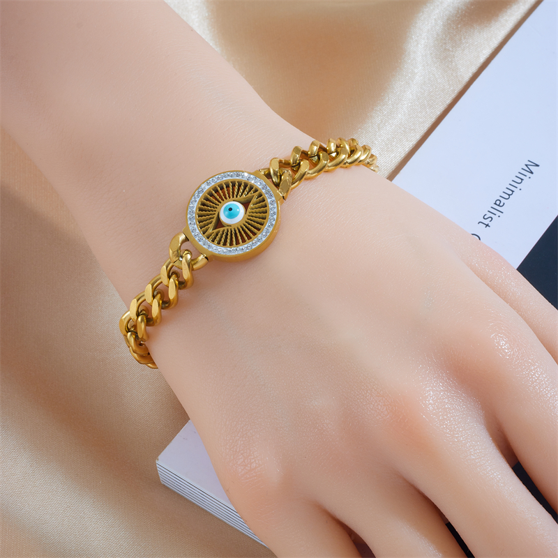 Retro Devil's Eye 304 Stainless Steel 18K Gold Plated Rhinestones Bracelets In Bulk display picture 6