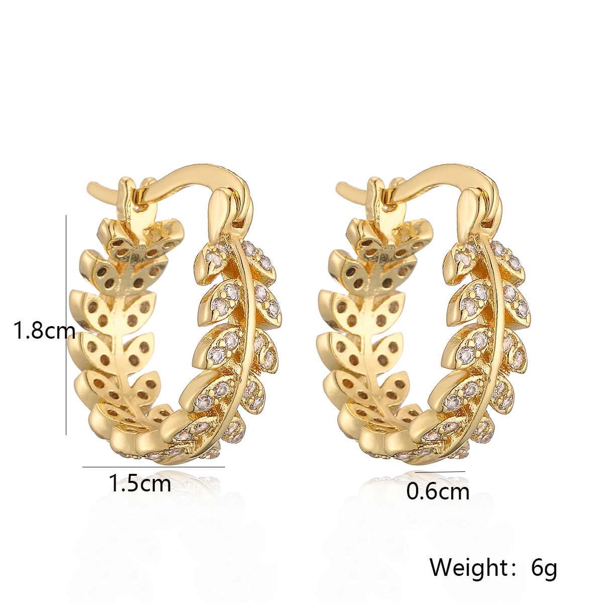 1 Pair Simple Style Geometric Leaves Plating Inlay Copper Zircon 18k Gold Plated Hoop Earrings display picture 1