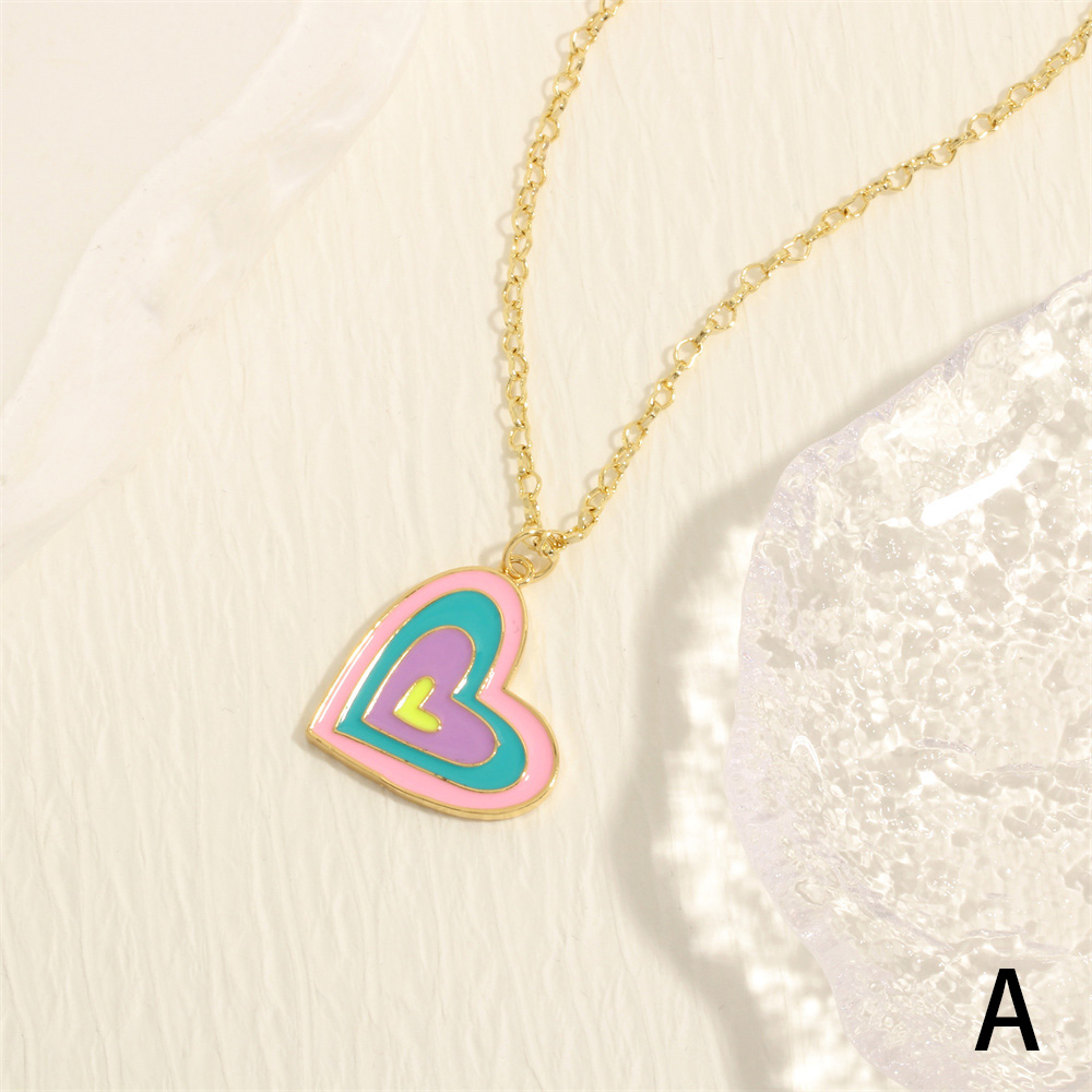 Romantic Simple Style Heart Shape Copper Enamel Plating 18k Gold Plated Pendant Necklace display picture 6